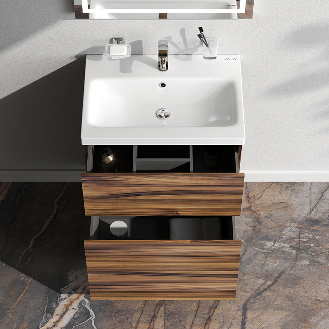 Тумба под раковину AM.PM Gem 60 напольная, 2 ящика, цвет орех - фото 1