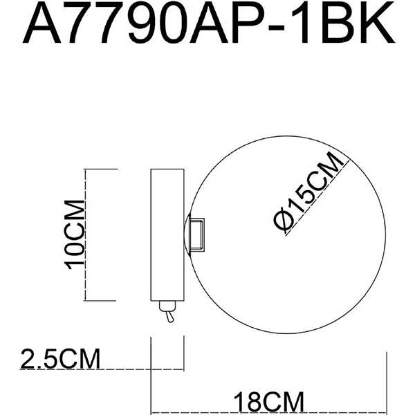 Бра Arte Lamp Vincent A7790AP-1BK, арматура черная, плафон стекло прозрачное, 15х18 см - фото 1