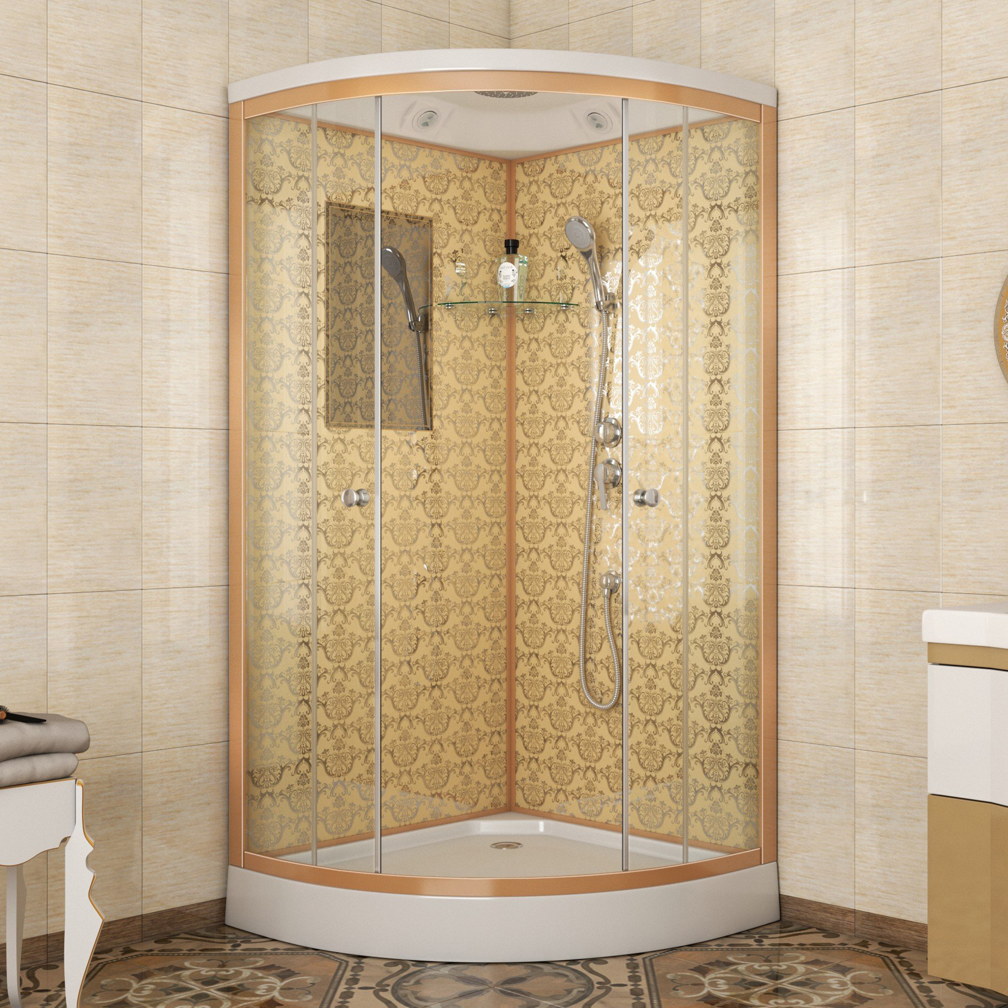 Душевая кабина Niagara Luxe NG-7701G 90x90, стекло прозрачное, профиль золото, с крышей
