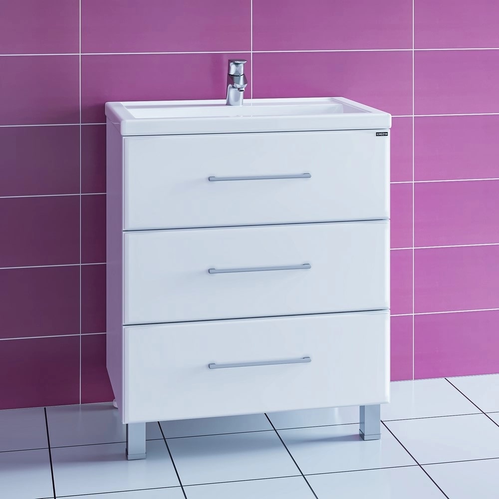 Тумба под раковину Санта Омега 70 напольная, с ящиками, цвет белый