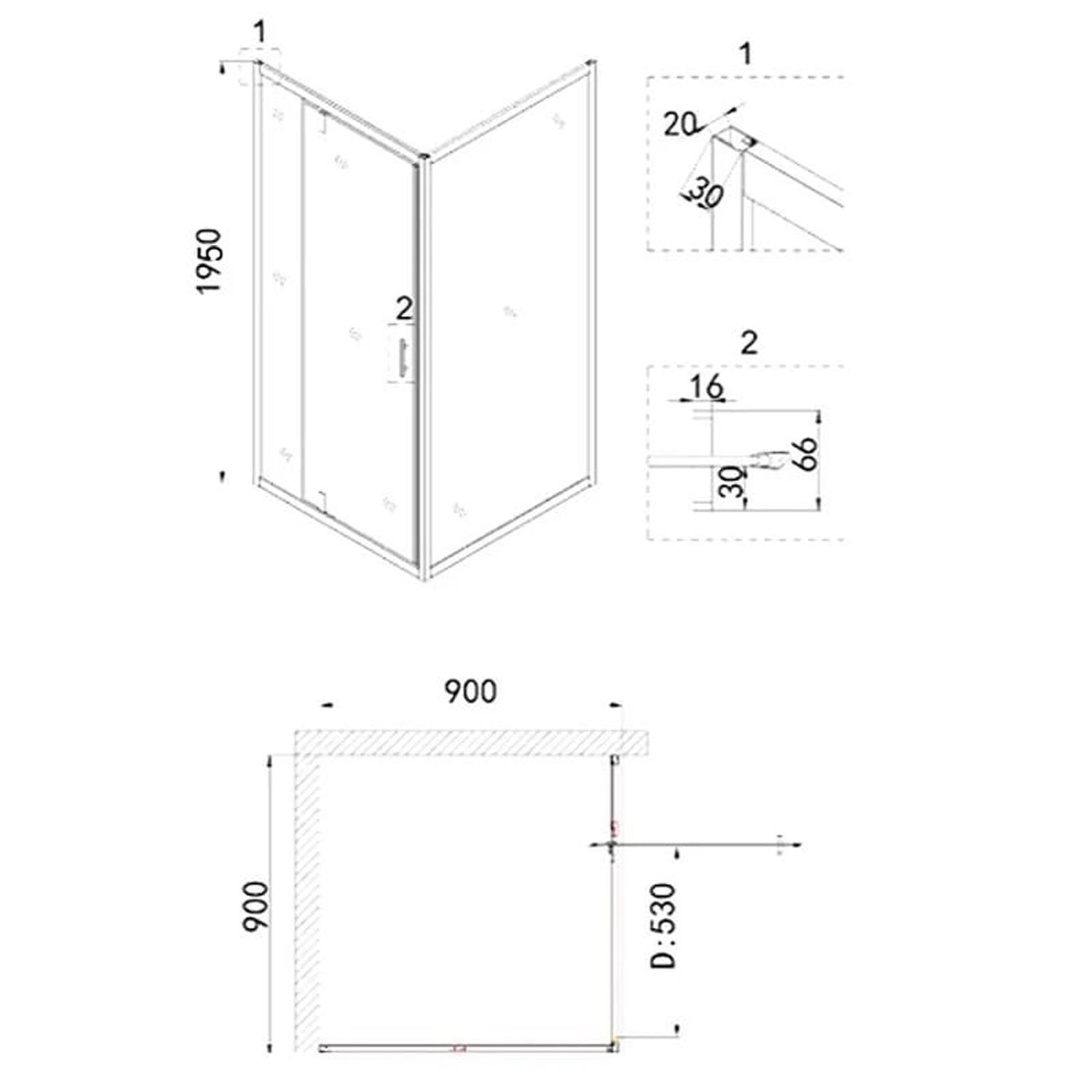 Душевой уголок Niagara Nova NG-0290-08 Black 90х90, стекло прозрачное с рисунком, профиль черный - фото 1