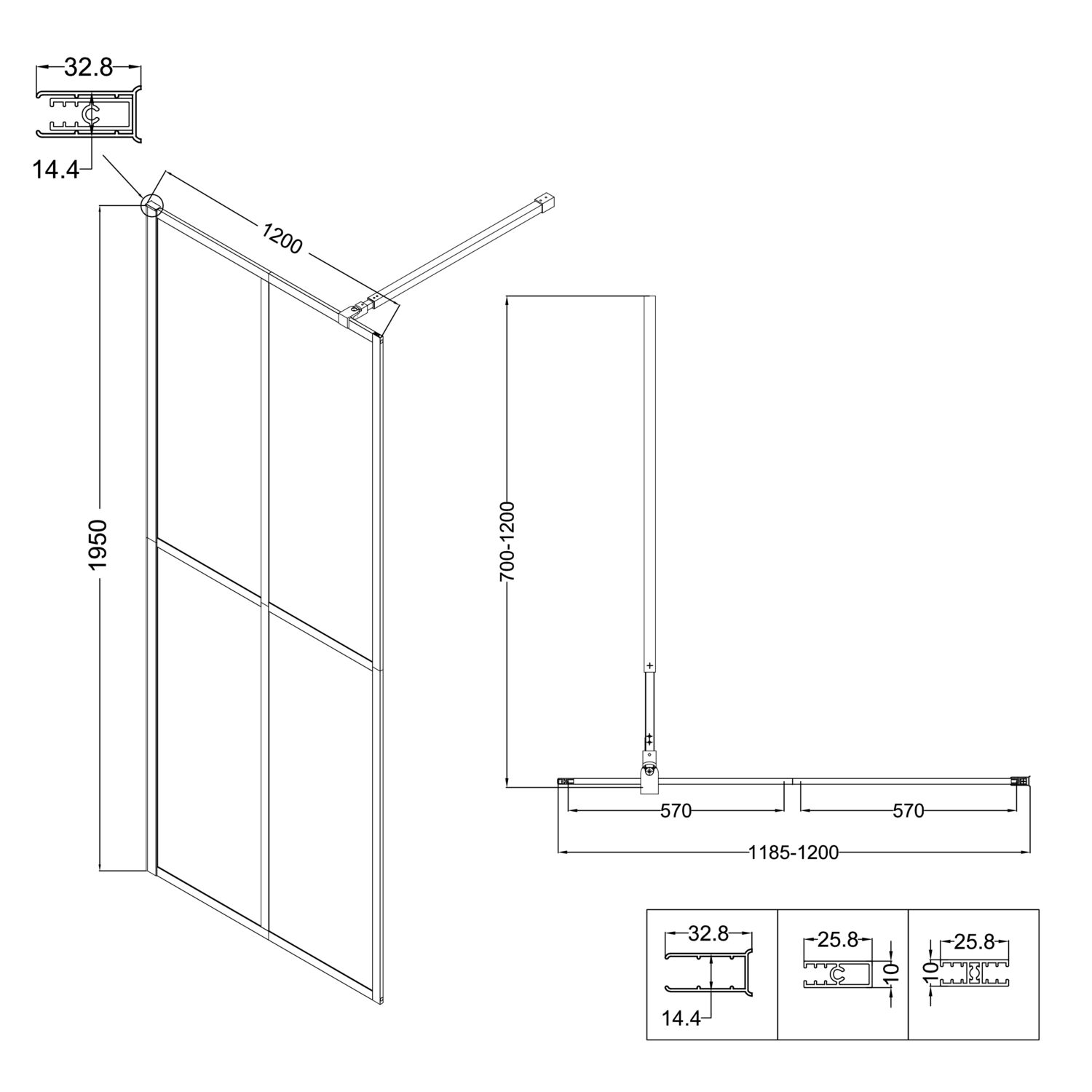 Душевая перегородка Niagara Nova NG-686-12 Black 120x195, стекло прозрачное с рисунком, профиль черный матовый