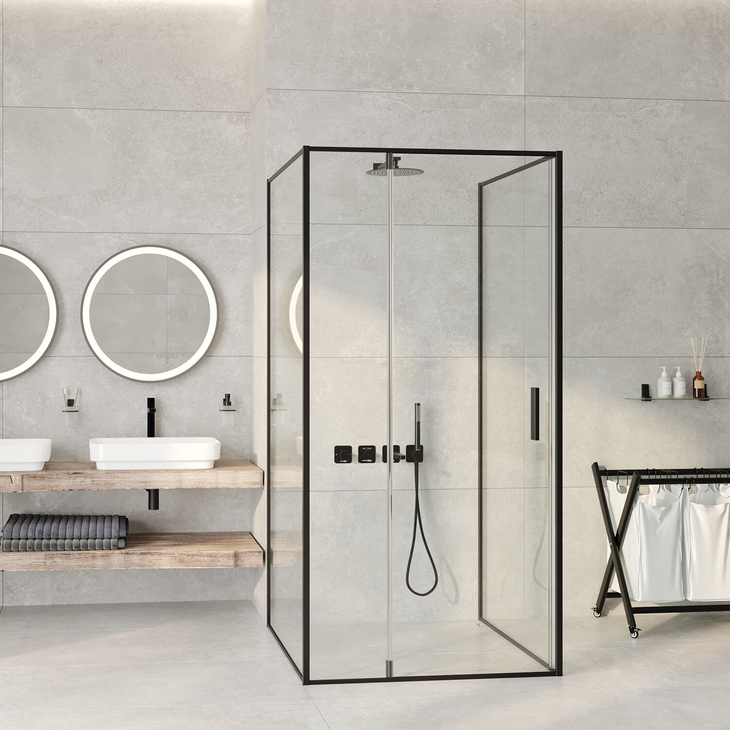 Душевой уголок WasserKRAFT Elbe 74P43 90x90, стекло прозрачное, профиль черный матовый