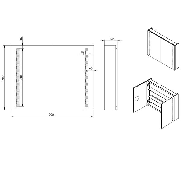 Шкаф-зеркало Esbano ES-2406 90x70, LED подсветка, увеличение, розетка, инфракрасный включатель - фото 1