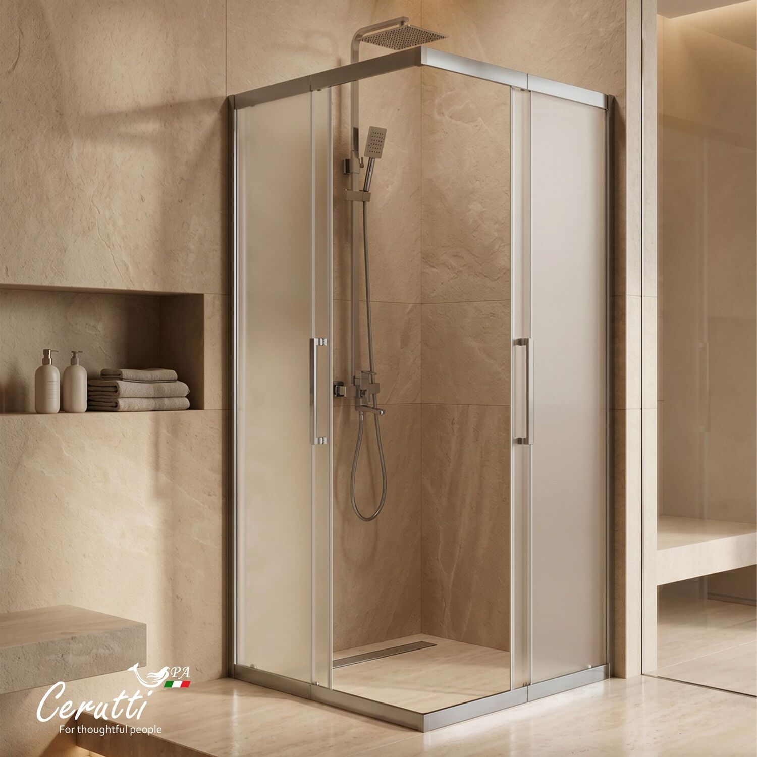 Душевой уголок CeruttiSPA Adelina GG-90-100 (90-100)x(90-100), стекло матовое, профиль серый матовый