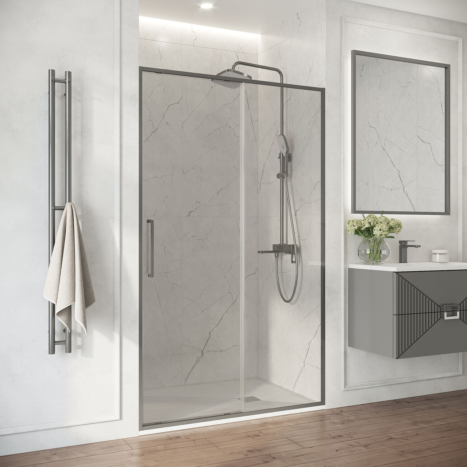 Душевая дверь Niagara Nova NG-38-13AGR 130х195, стекло прозрачное, профиль графит сатин