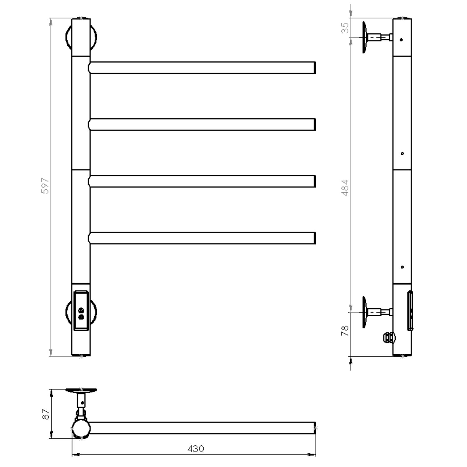Полотенцесушитель Vincea VTD-1S1CGE 43x60 электрический, цвет графит - фото 1