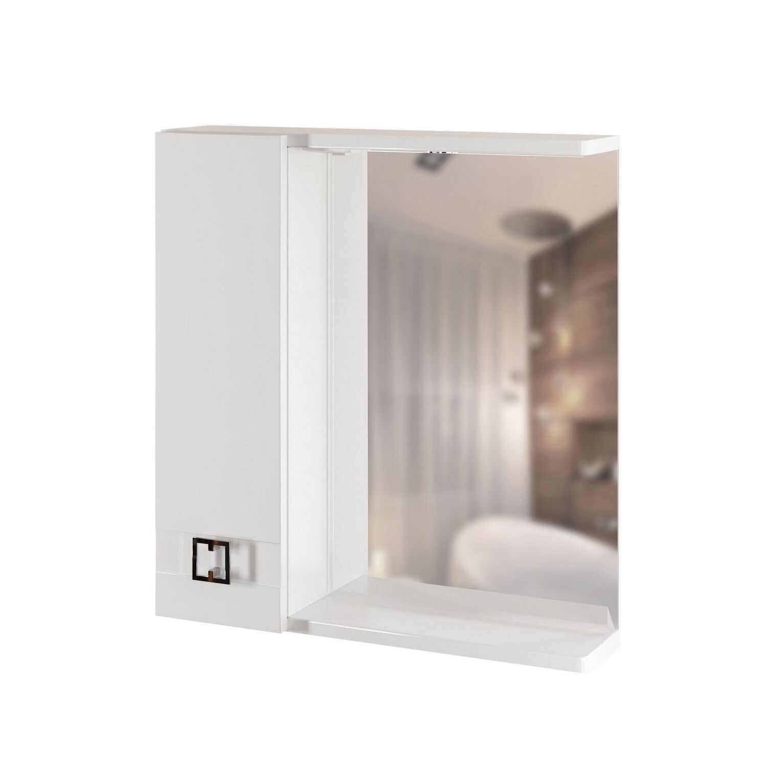 Шкаф-зеркало Mixline Квадро 65, левый, с подсветкой, цвет белый