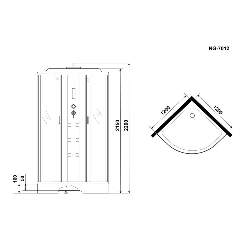 Душевая кабина Niagara Ultra NG-7012-01 120х120, стекло прозрачное с рисунком, профиль хром, с крышей, с гидромассажем, с пультом управления