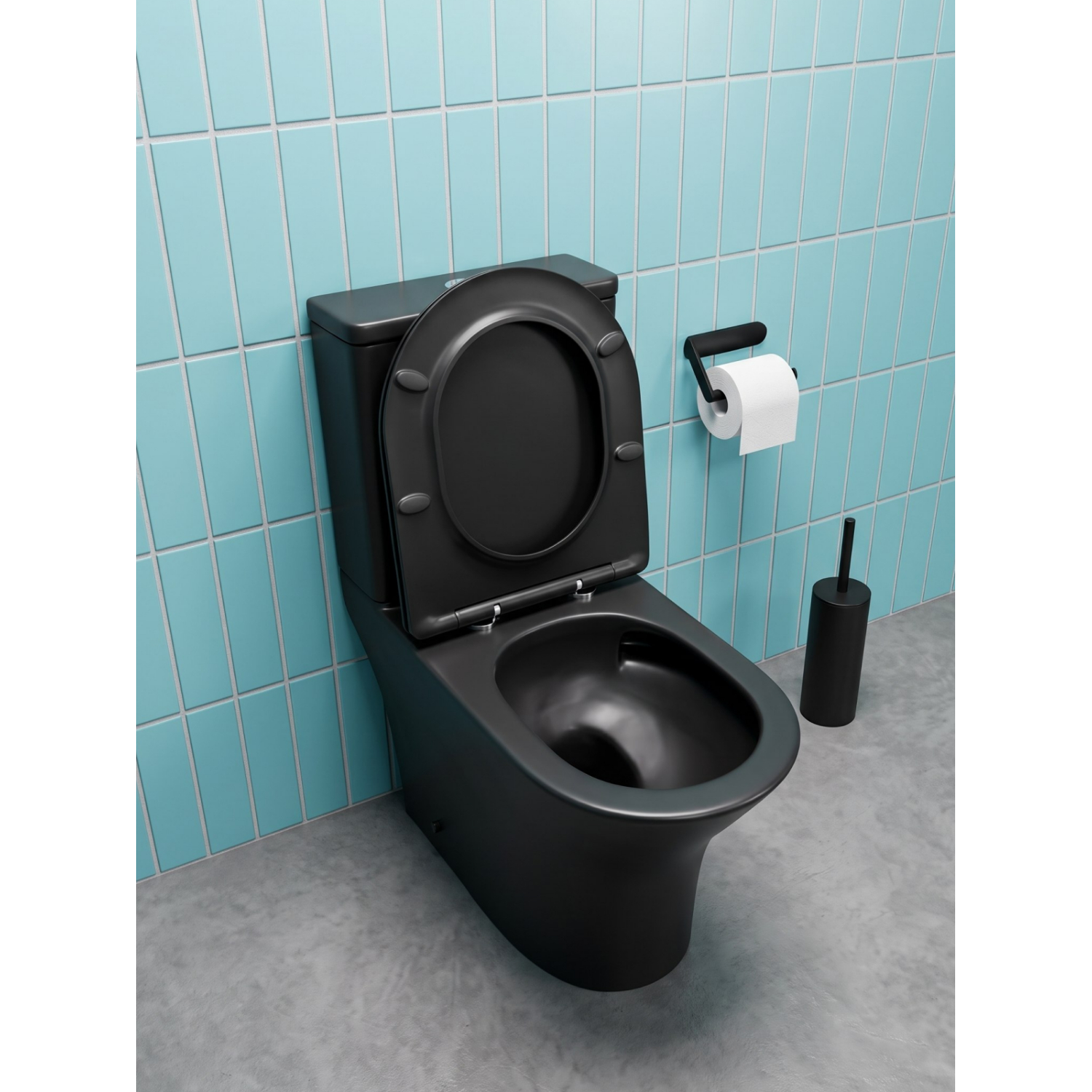 Унитаз Joki Астра T JK2061065MB напольный, безободковый, смыв Торнадо, с сиденьем микролифт, цвет черный матовый