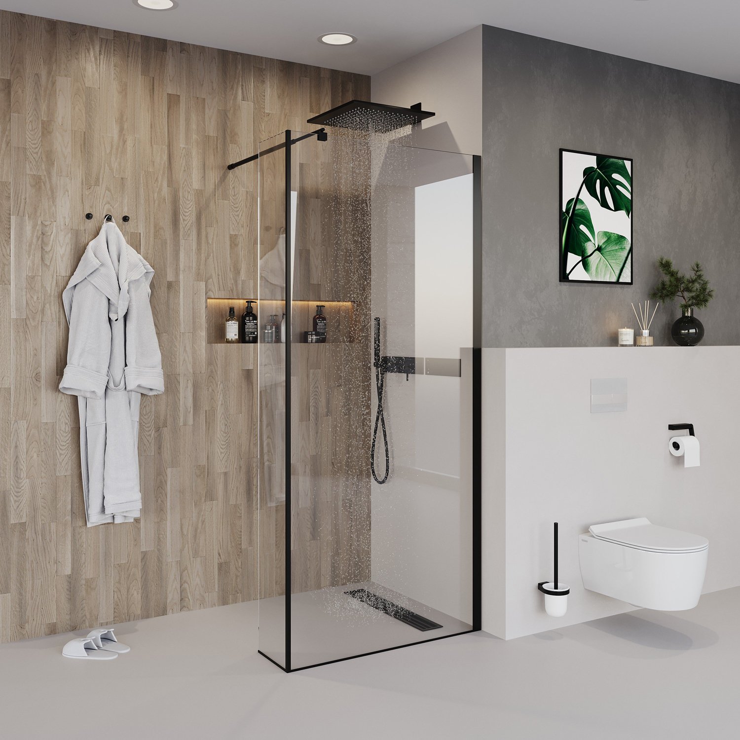 Душевая перегородка Niagara Nova NG-684-90 Black 90x195, стекло прозрачное, профиль черный