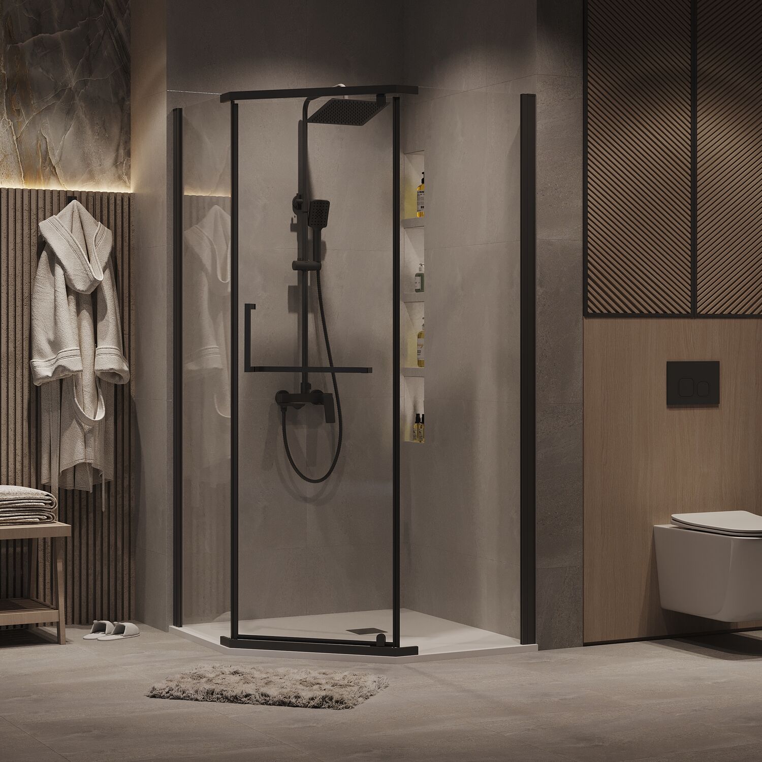 Душевой уголок Grossman Pragma 302.K33.03.1010.21.00 100х100, стекло прозрачное, профиль черный матовый - фото 1