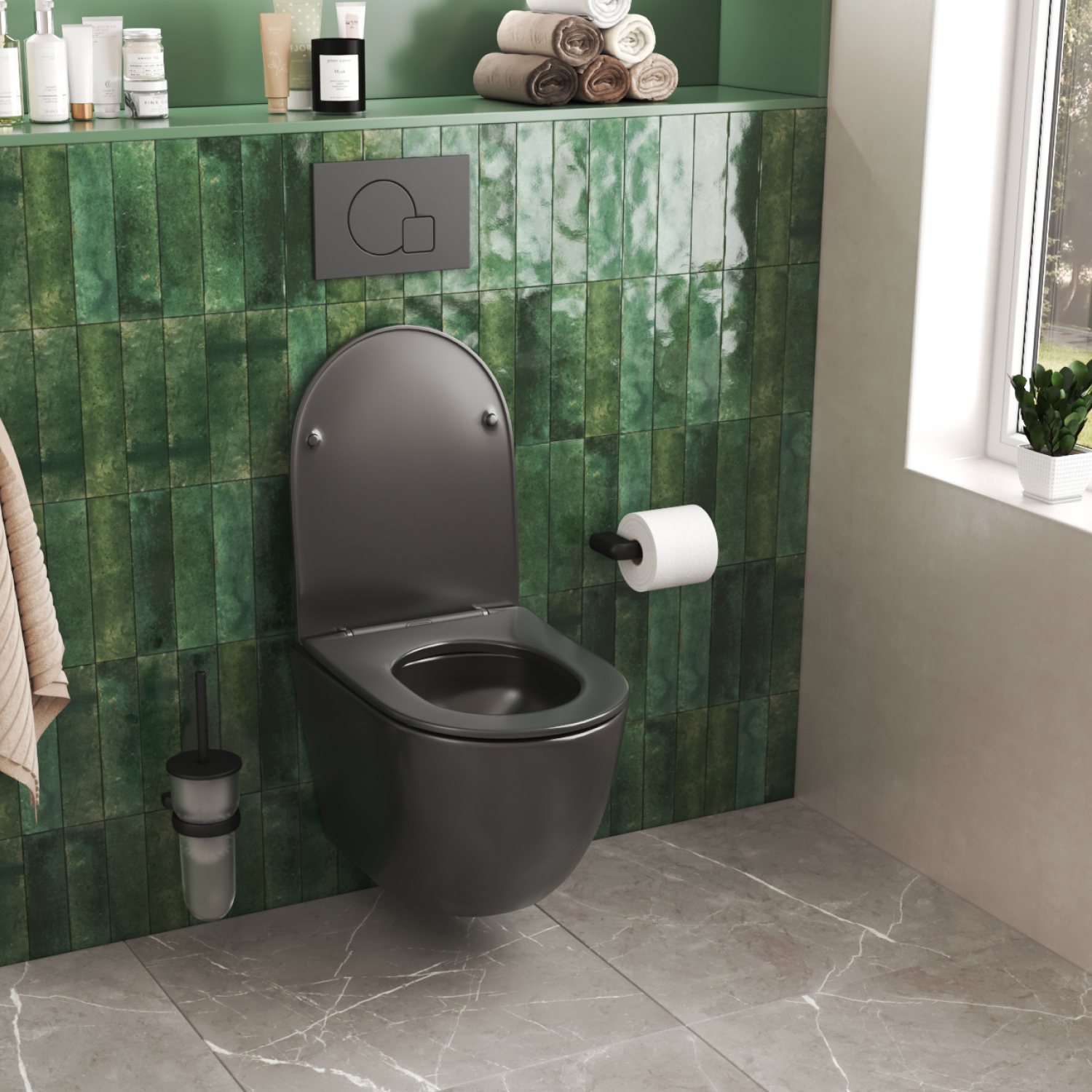 Унитаз Joki Stella XL T JK5751039MB подвесной, безободковый, смыв торнадо, с сиденьем микролифт, цвет черный матовый