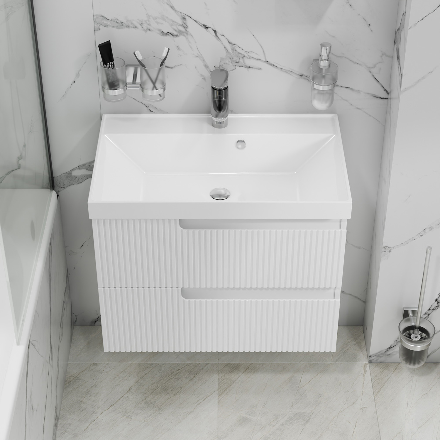 Тумба под раковину Санта Альтаир 70, подвесная, 2 ящика, цвет белый глянец - фото 1