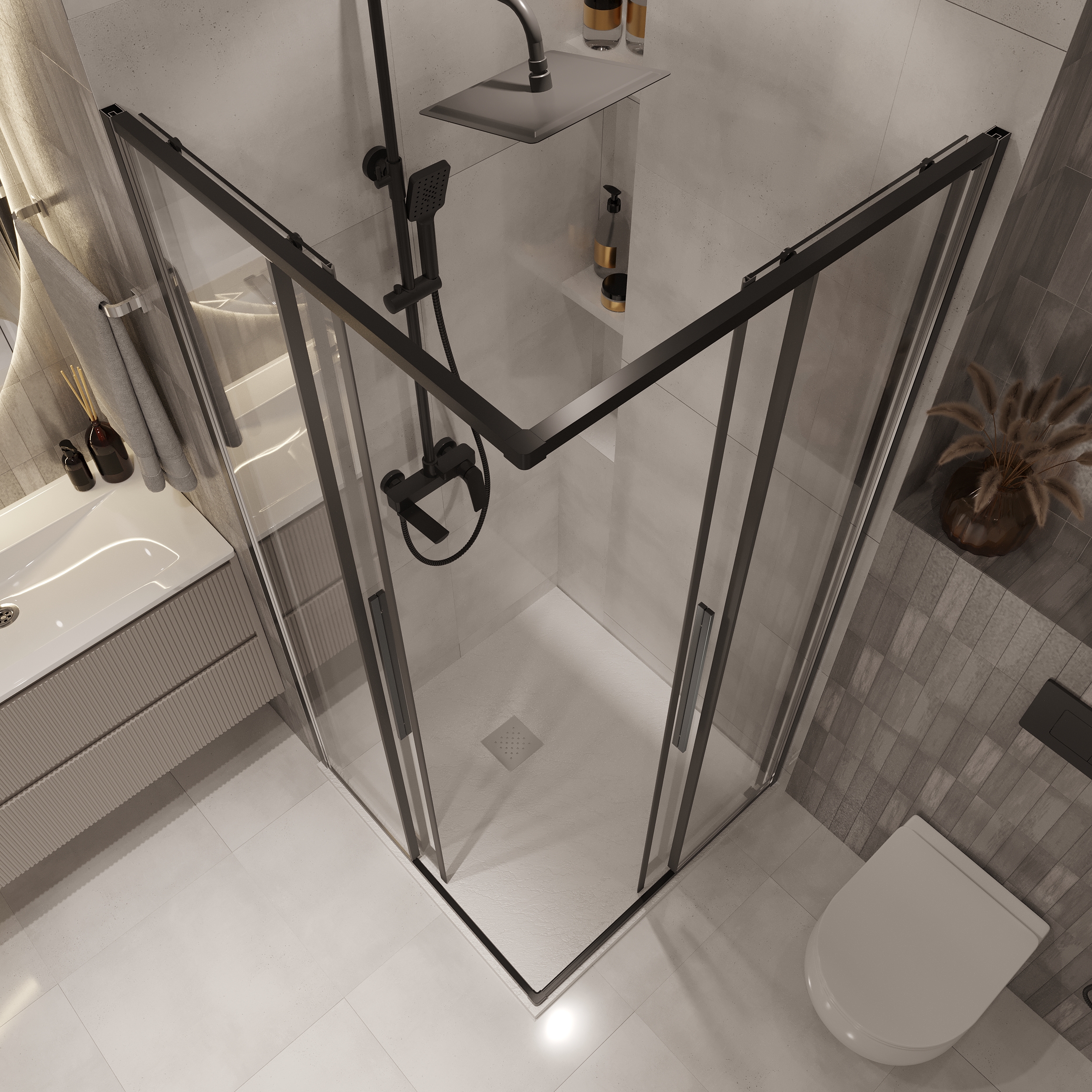 Душевой уголок Niagara Nova NG-6824-34 Black 100x100, стекло прозрачное, профиль черный матовый - фото 1