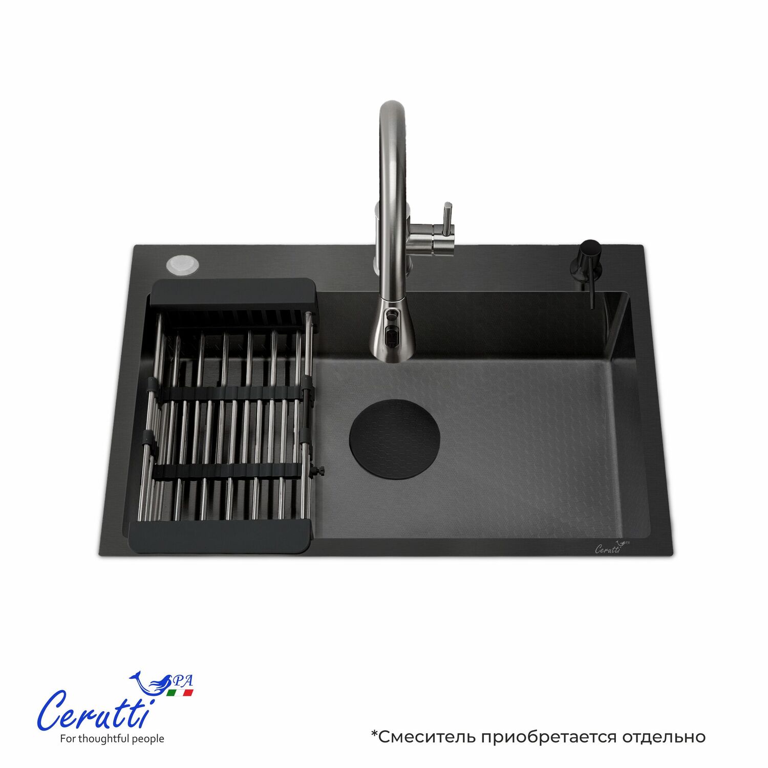 Кухонная мойка Ceruttispa Gloria 6045B Nano Black, 60х45 см, цвет графит