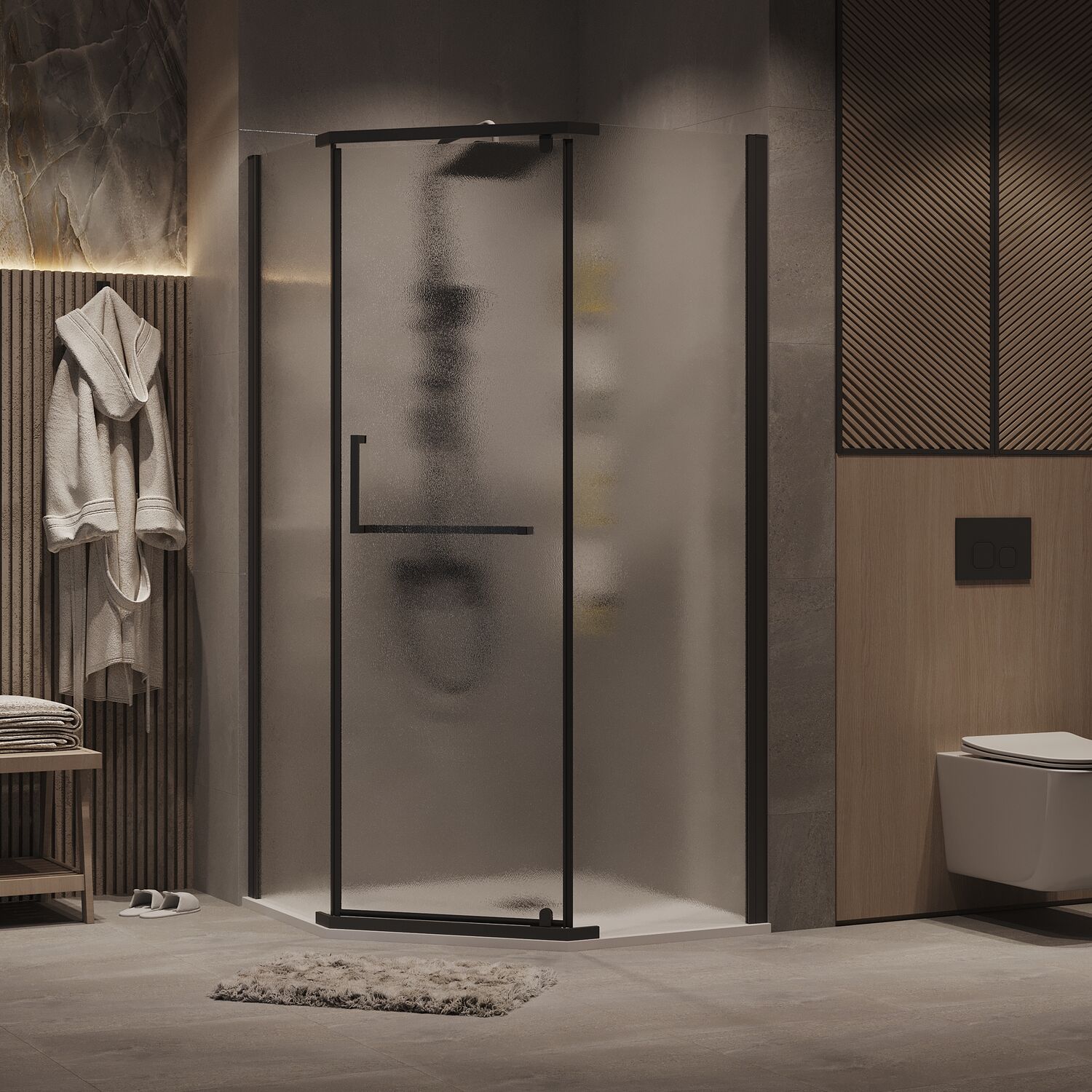 Душевой уголок Grossman Pragma 302.K33.03.1010.21.02 100х100, стекло шиншилла, профиль черный матовый - фото 1