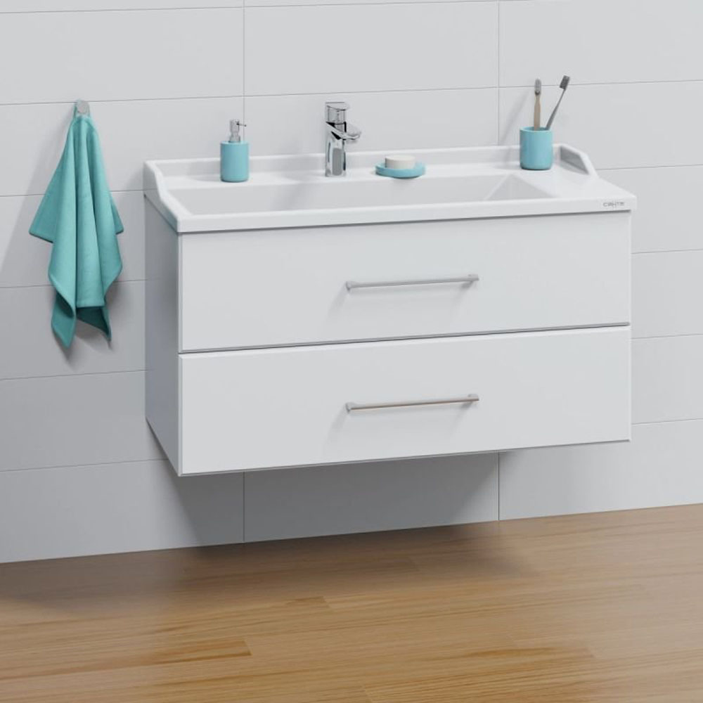 Тумба под раковину Санта Омега 100 подвесная, с ящиками, цвет белый