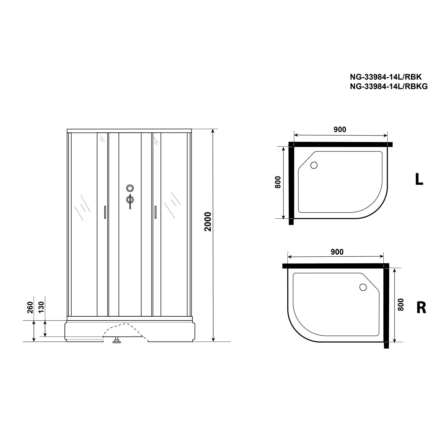 Душевая кабина Niagara Classic NG-33984-14LBK 90х80, левая, стекло матовое, профиль серебро, без крыши