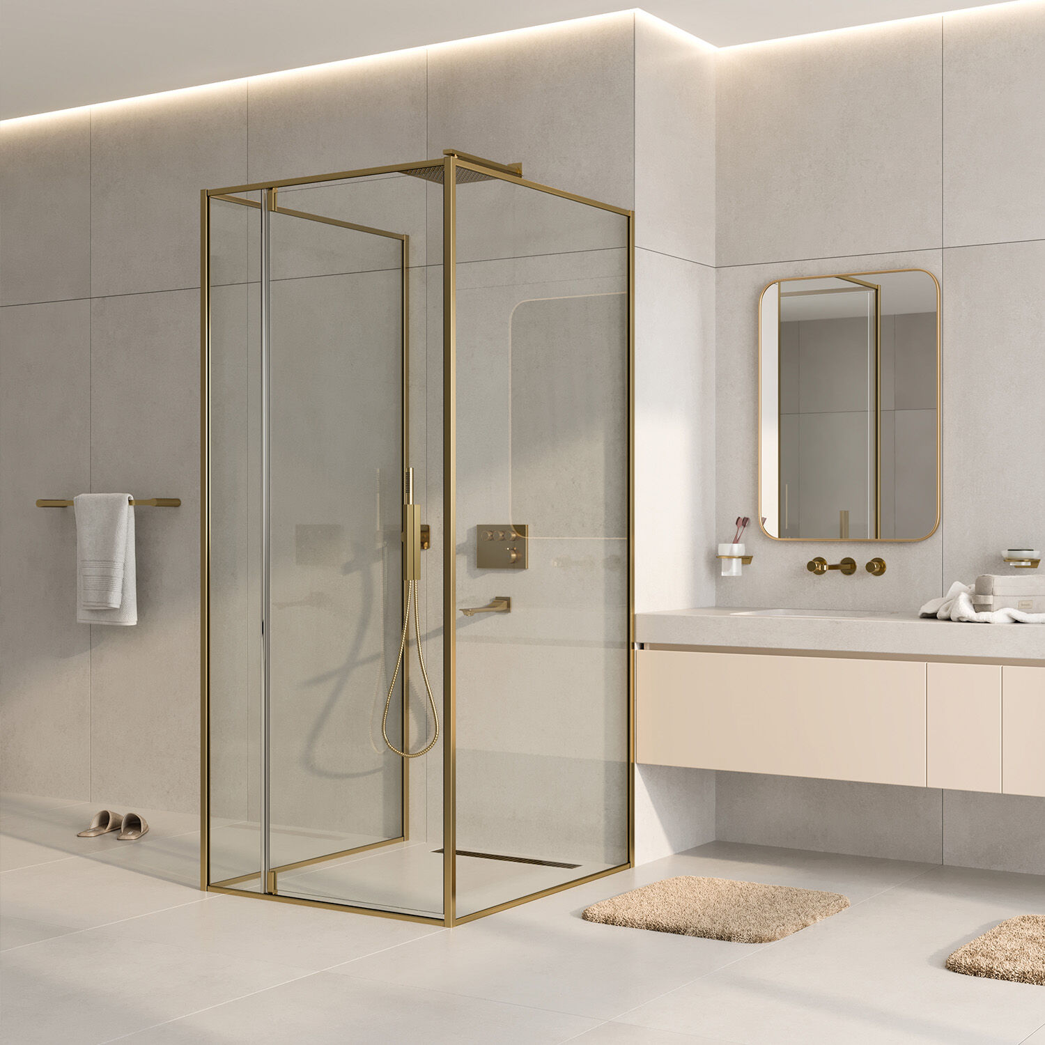 Душевой уголок WasserKRAFT Aisch 55P43 90x90, стекло прозрачное, профиль золото матовое