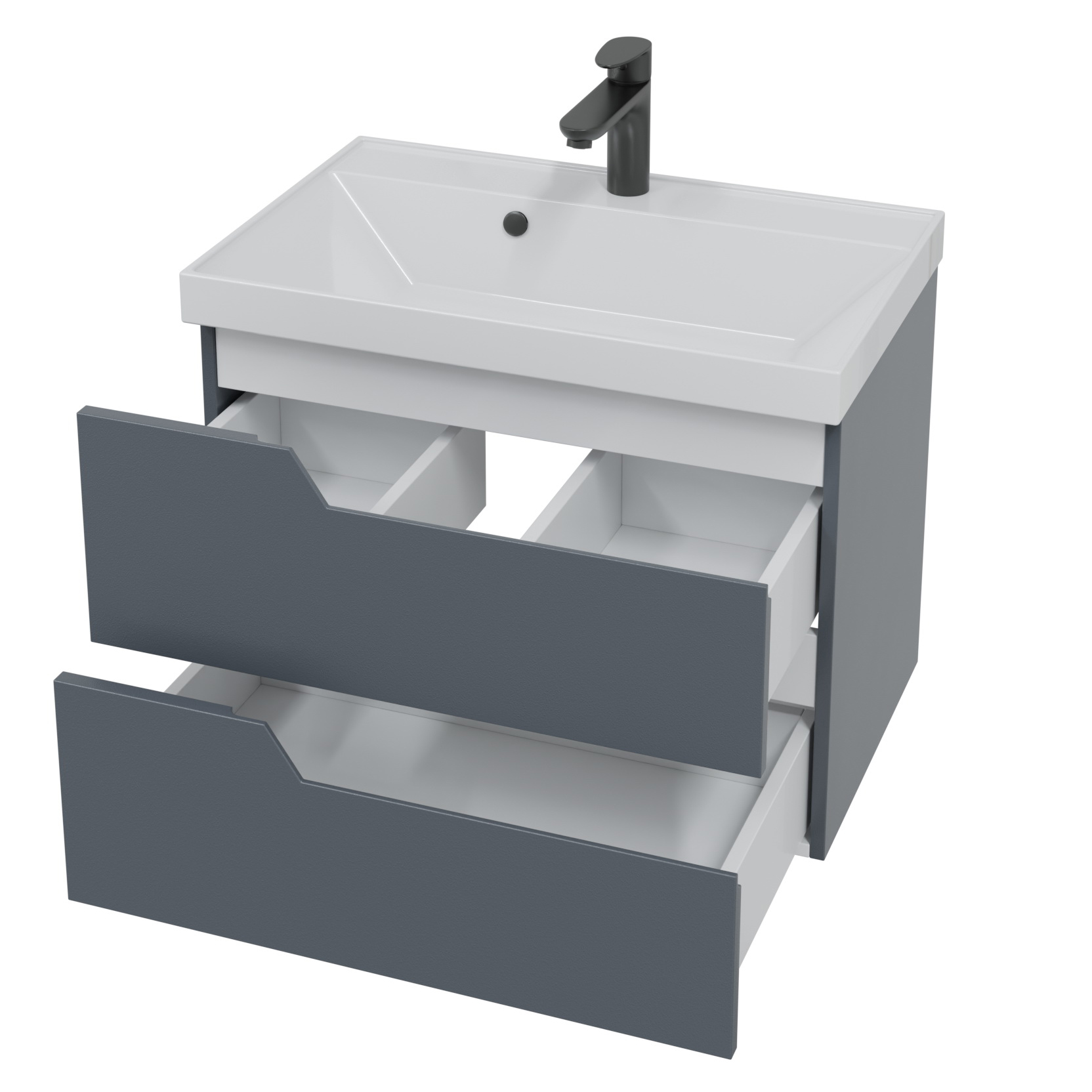 Тумба под раковину Санта Антарес 70, подвесная, 2 ящика, цвет графит матовый - фото 1