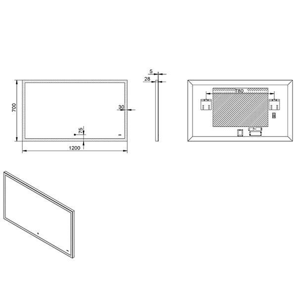 Зеркало Esbano ES-2542YD 120x70, LED подсветка, функция антизапотевания, сенсорный выключатель - фото 1