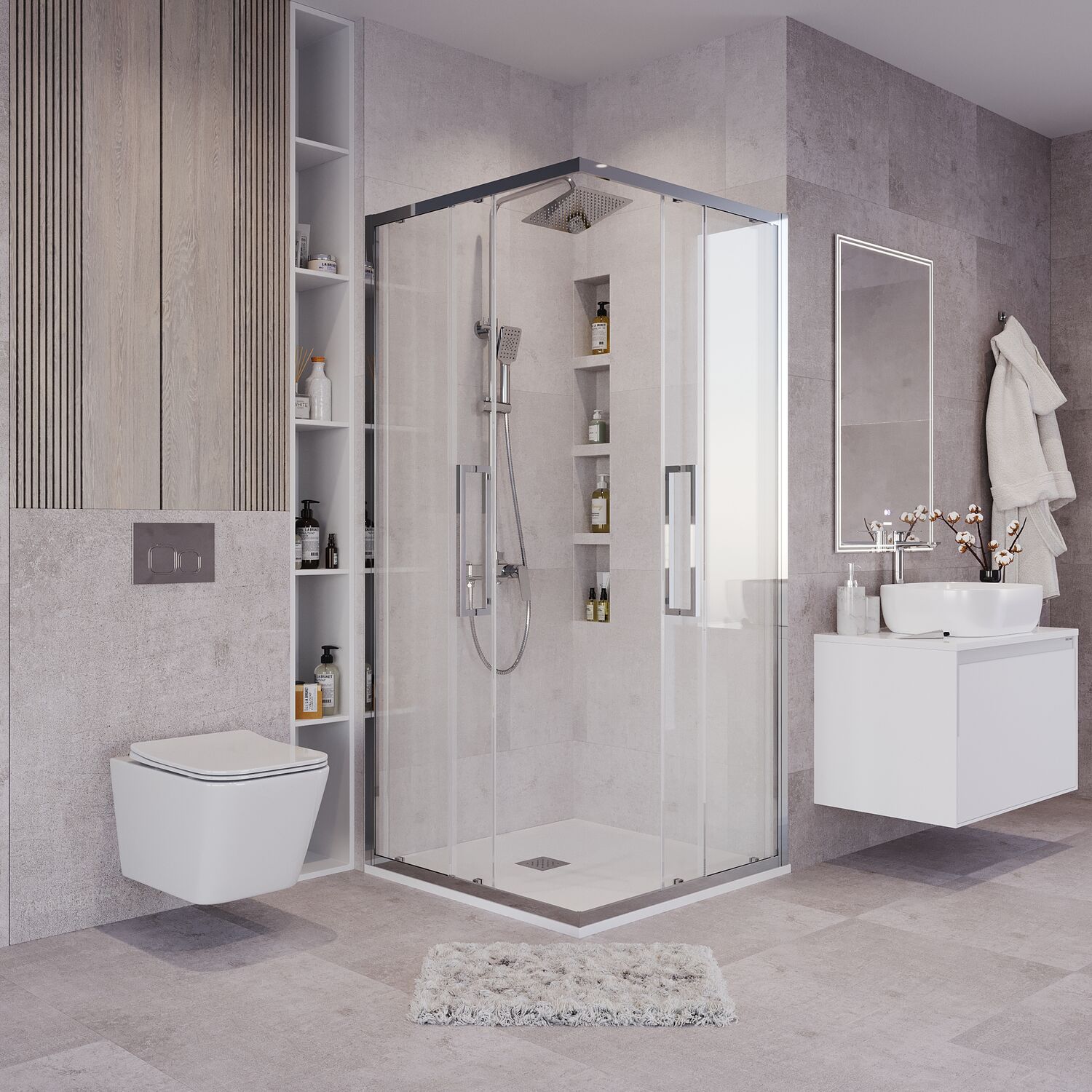 Душевой уголок Grossman Cosmo 300.K33.02.9090.10.00 90х90, стекло прозрачное, профиль хром - фото 1