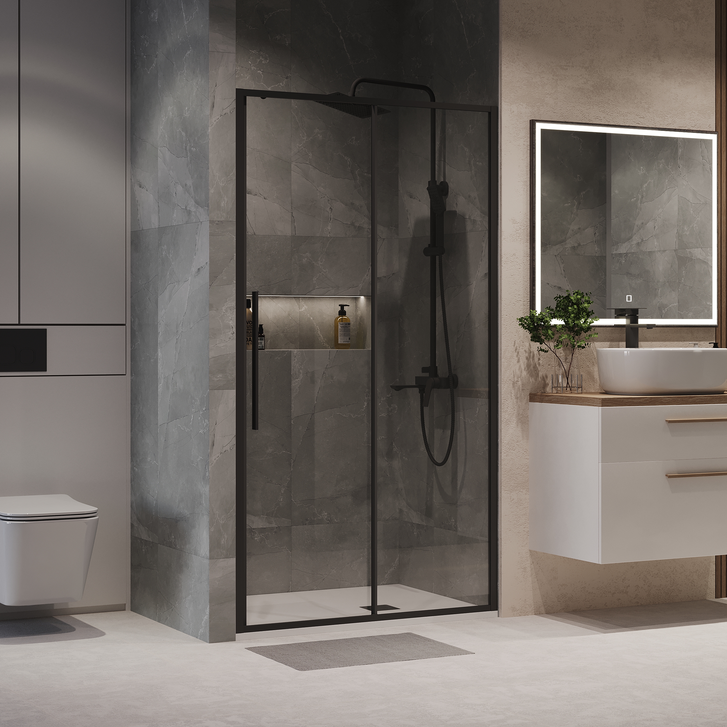 Душевая дверь Niagara Nova NG-84-12AB 120x195, стекло прозрачное, профиль черный матовый