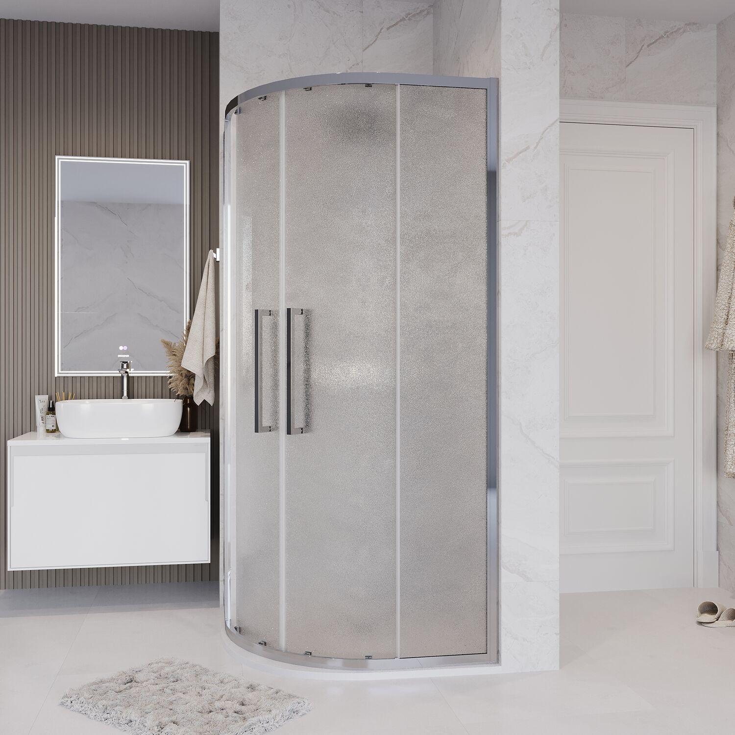 Душевой уголок Grossman Cosmo 301.K33.02.1010.10.02 100х100, стекло шиншилла, профиль хром