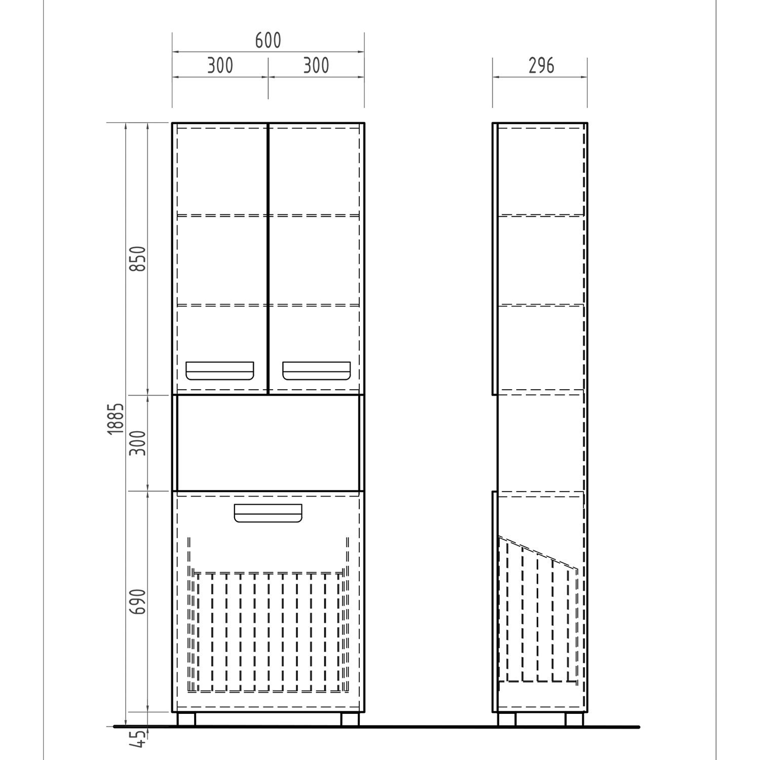 Шкаф-пенал Vigo Plaza 60, с бельевой корзиной, цвет белый