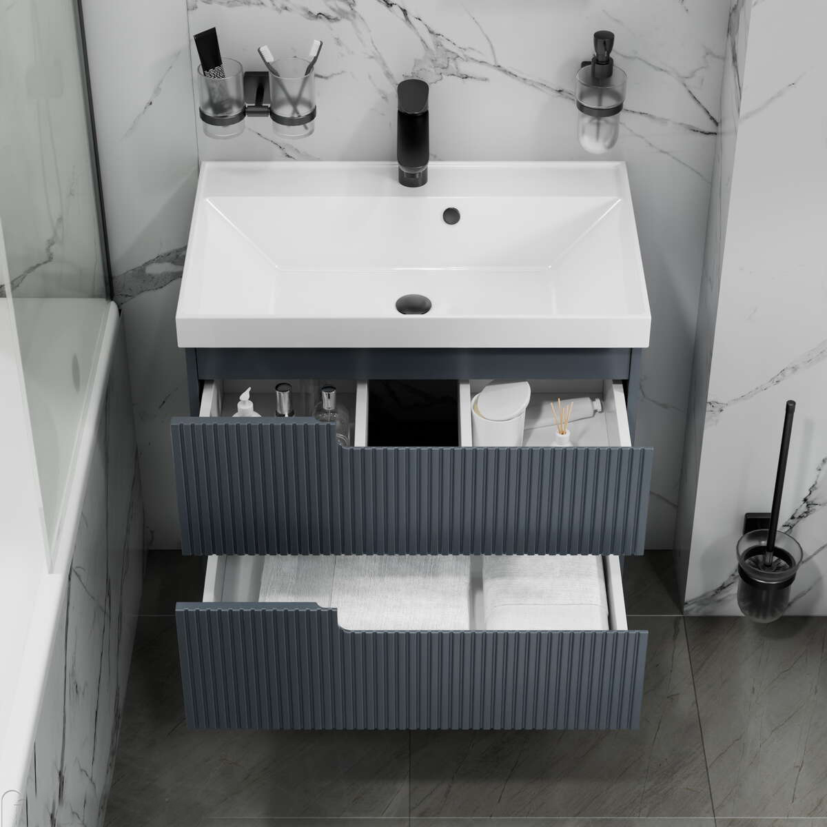 Тумба под раковину Санта Альтаир 70, подвесная, 2 ящика, цвет графит матовый - фото 1