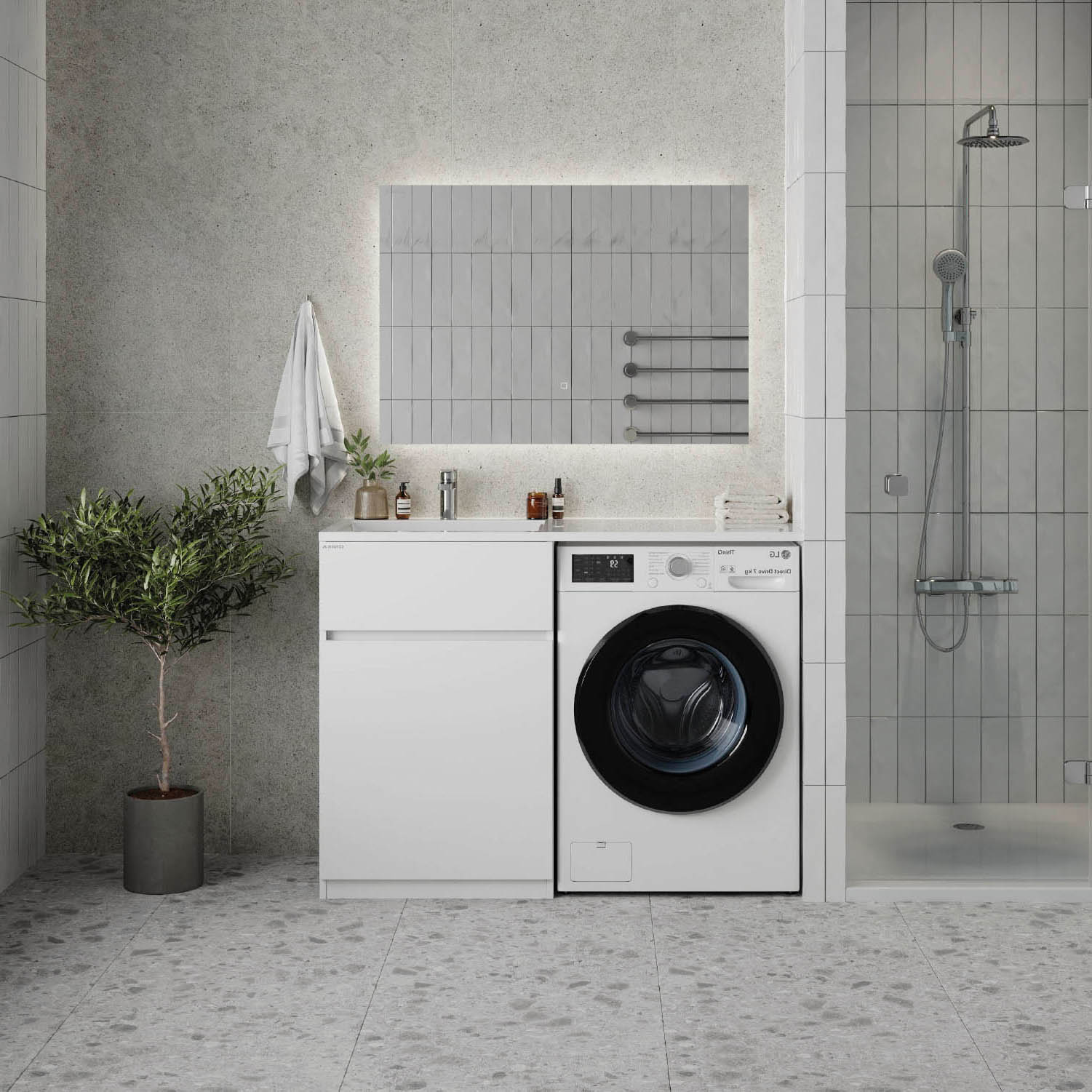 Мебель для ванной Оника Сорго 120, с тумбой 58 см, с бельевой корзиной, цвет белый - фото 1