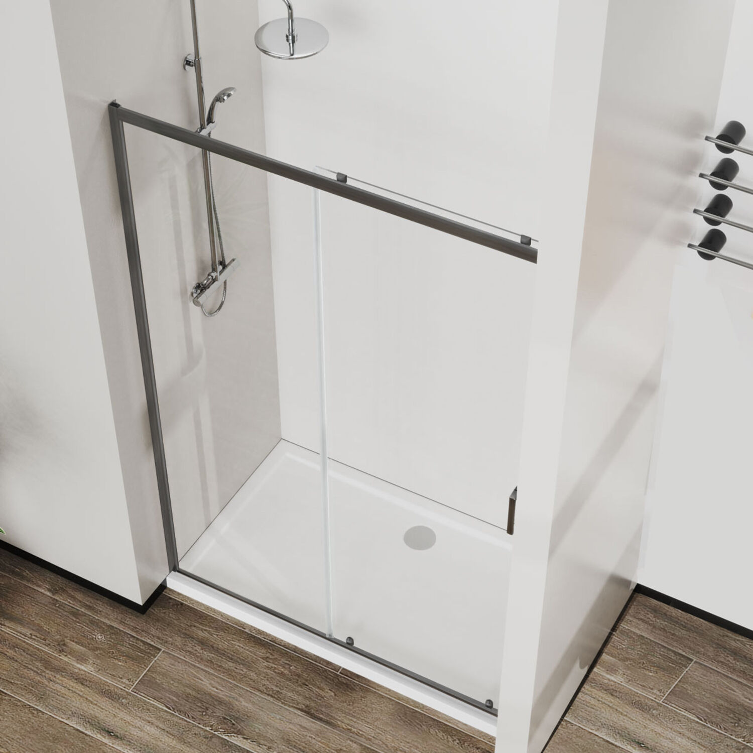 Душевая дверь Vincea City VDS-5CT 120x195, стекло прозрачное, профиль вороненая сталь - фото 1