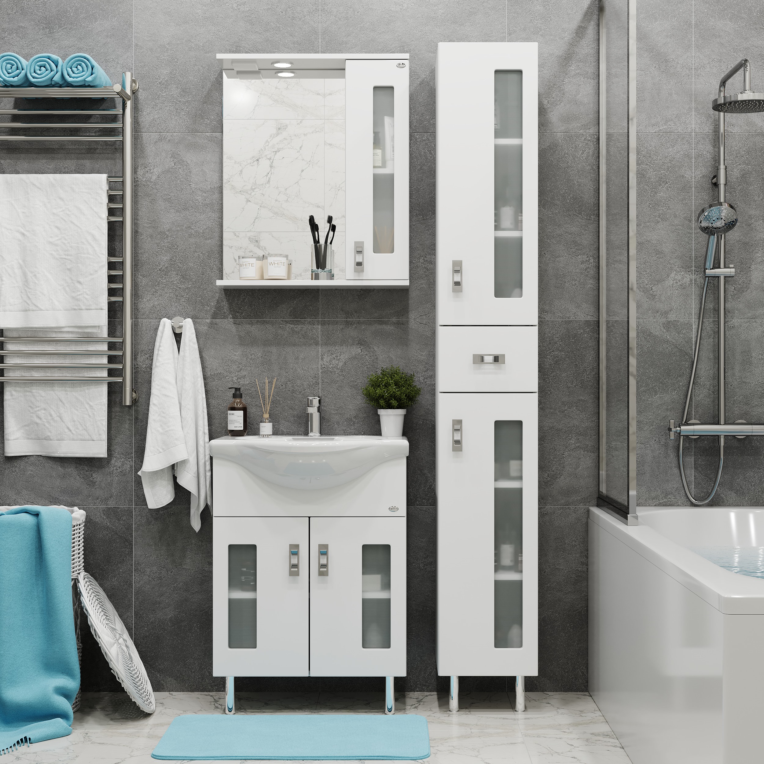 Шкаф-зеркало Оника Кристалл 67, правый, с подсветкой, цвет белый - фото 1