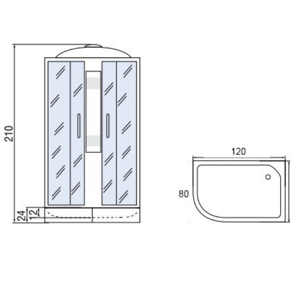 Душевая кабина Мономах 120/80/24 МЗ R 120x80, правая, стекло прозрачное мозаика, профиль хром, с крышей - фото 1