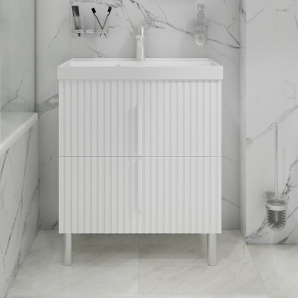 Тумба под раковину Санта Юпитер 70, напольная, 2 ящика, цвет белый глянец