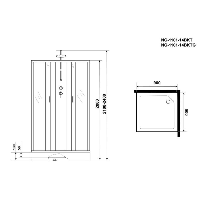 Душевая кабина Niagara Classic NG-1101-14BKTG 90x90, стекло матовое, профиль серебро, без крыши, с гидромассажем