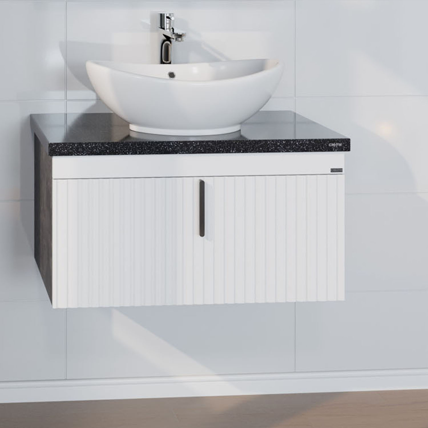 Тумба под раковину Санта Юпитер 80, цвет белый / темно-серое дерево