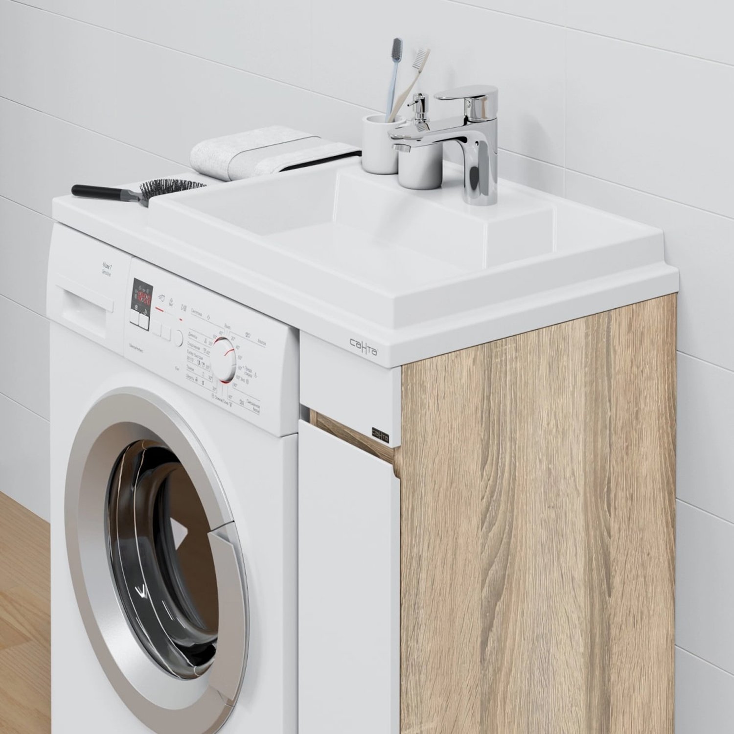 Тумба под раковину Санта Марс 19 напольная, цвет белый / янтарное дерево - фото 1