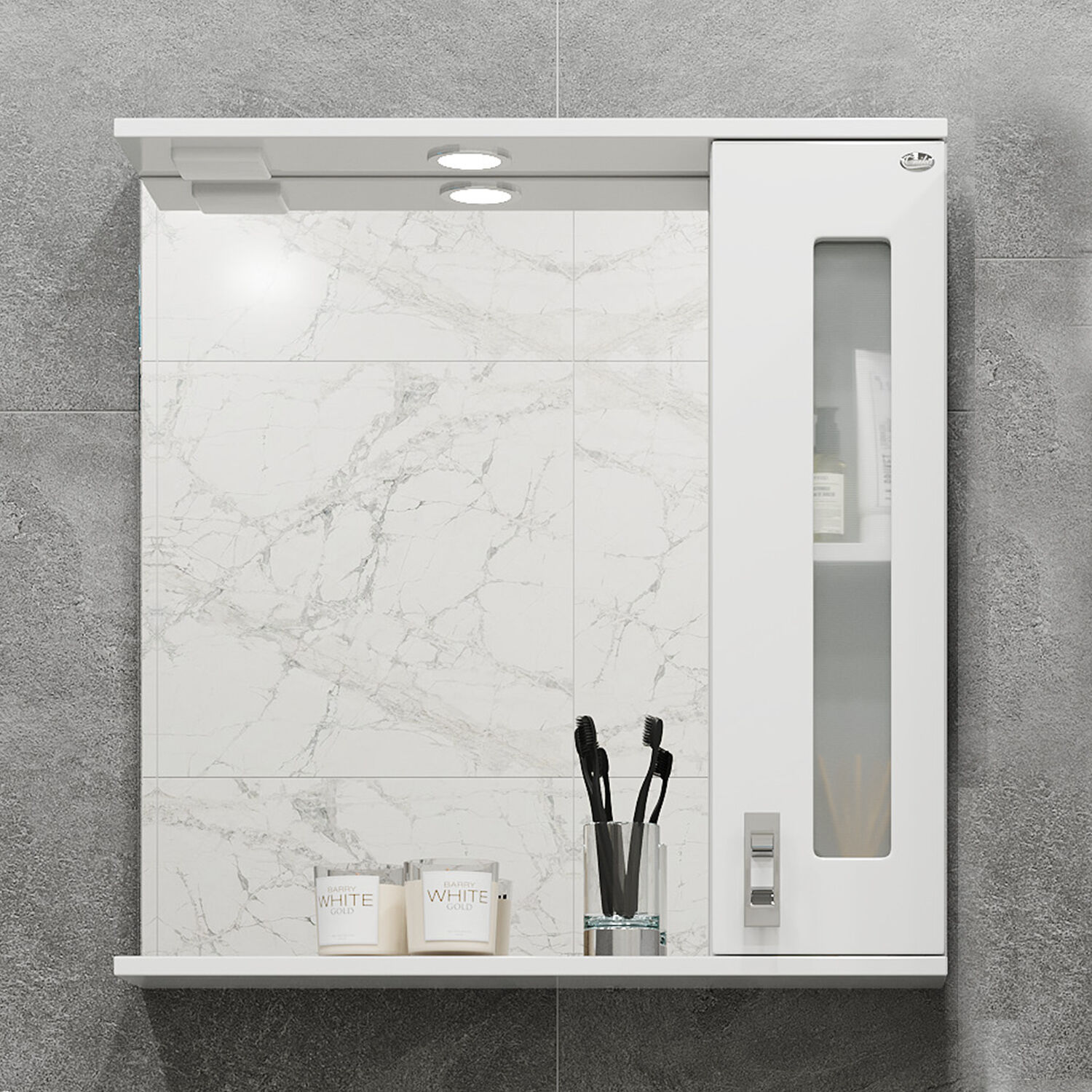 Шкаф-зеркало Оника Кристалл 67, правый, с подсветкой, цвет белый - фото 1