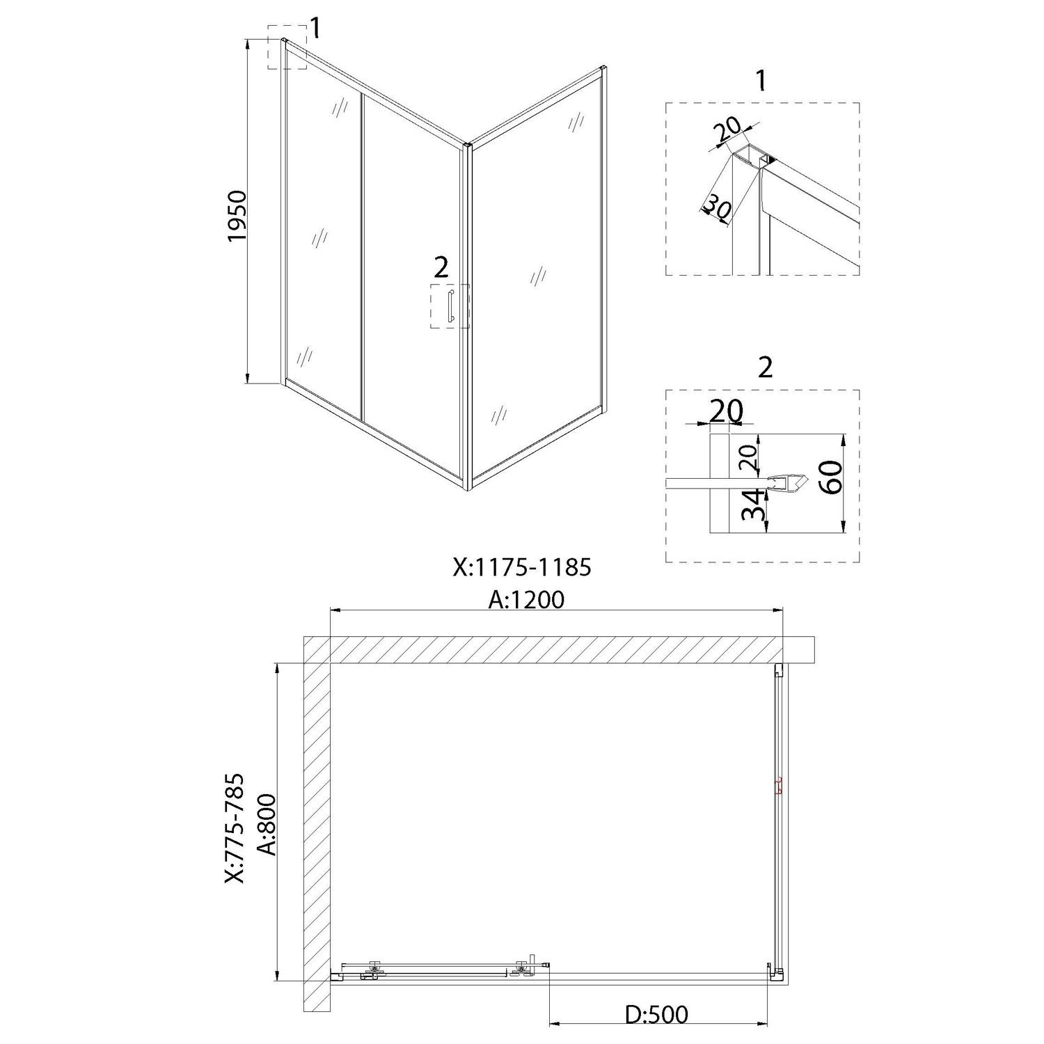 Душевой уголок Niagara Nova NG-82-12AB-A80B 120x80, с поддоном, стекло прозрачное, профиль черный - фото 1