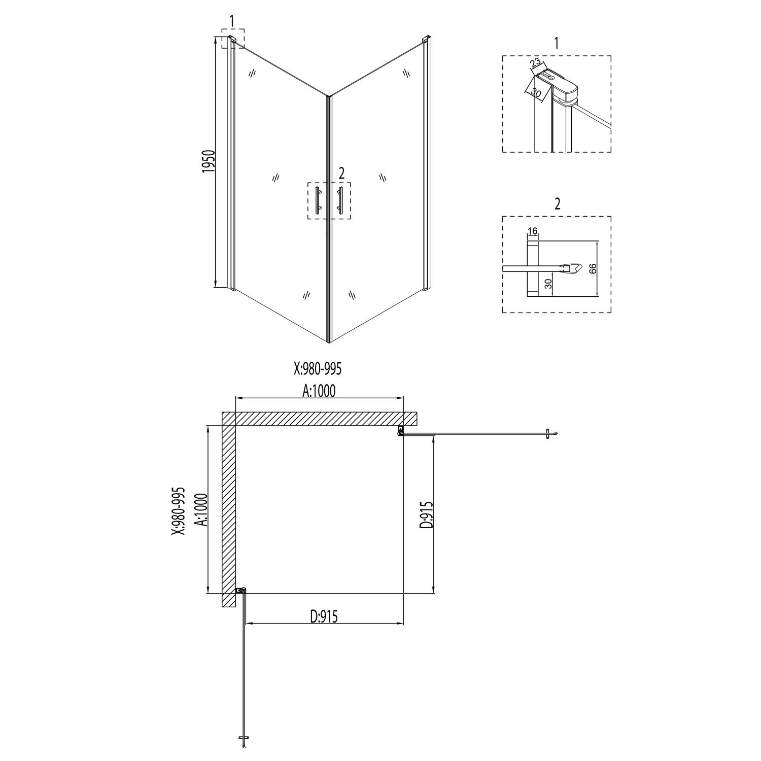 Душевой уголок Niagara Nova NG-6804-08 BLACK 100x100, с поддоном, стекло прозрачное, профиль черный - фото 1