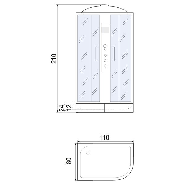 Душевая кабина River Dunay 110/80/24 МТ R 110x80, правая, стекло матовое, профиль хром матовый, с крышей, с гидромассажем