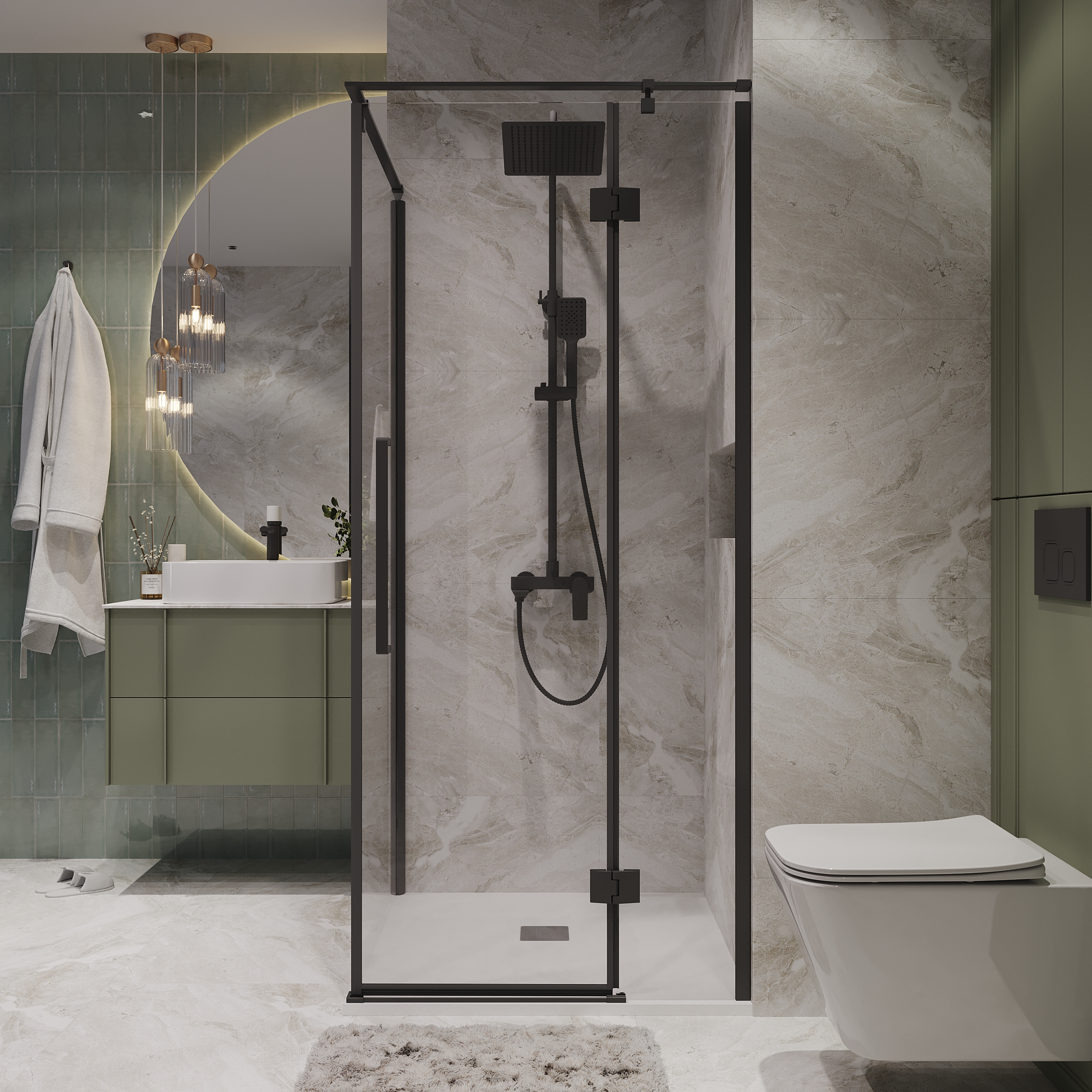 Душевой уголок Niagara Nova NG-6831-34 Black 90x90, стекло прозрачное, профиль черный матовый - фото 1