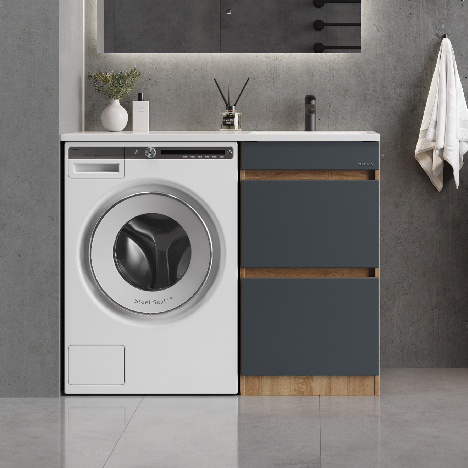 Мебель для ванной Оника Милтон 120, с тумбой 58 см, с ящиками, цвет серый / дуб сонома - фото 1