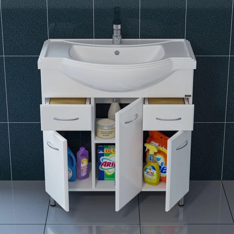 Тумба под раковину Санта Эльбрус 80 напольная, цвет белый - фото 1