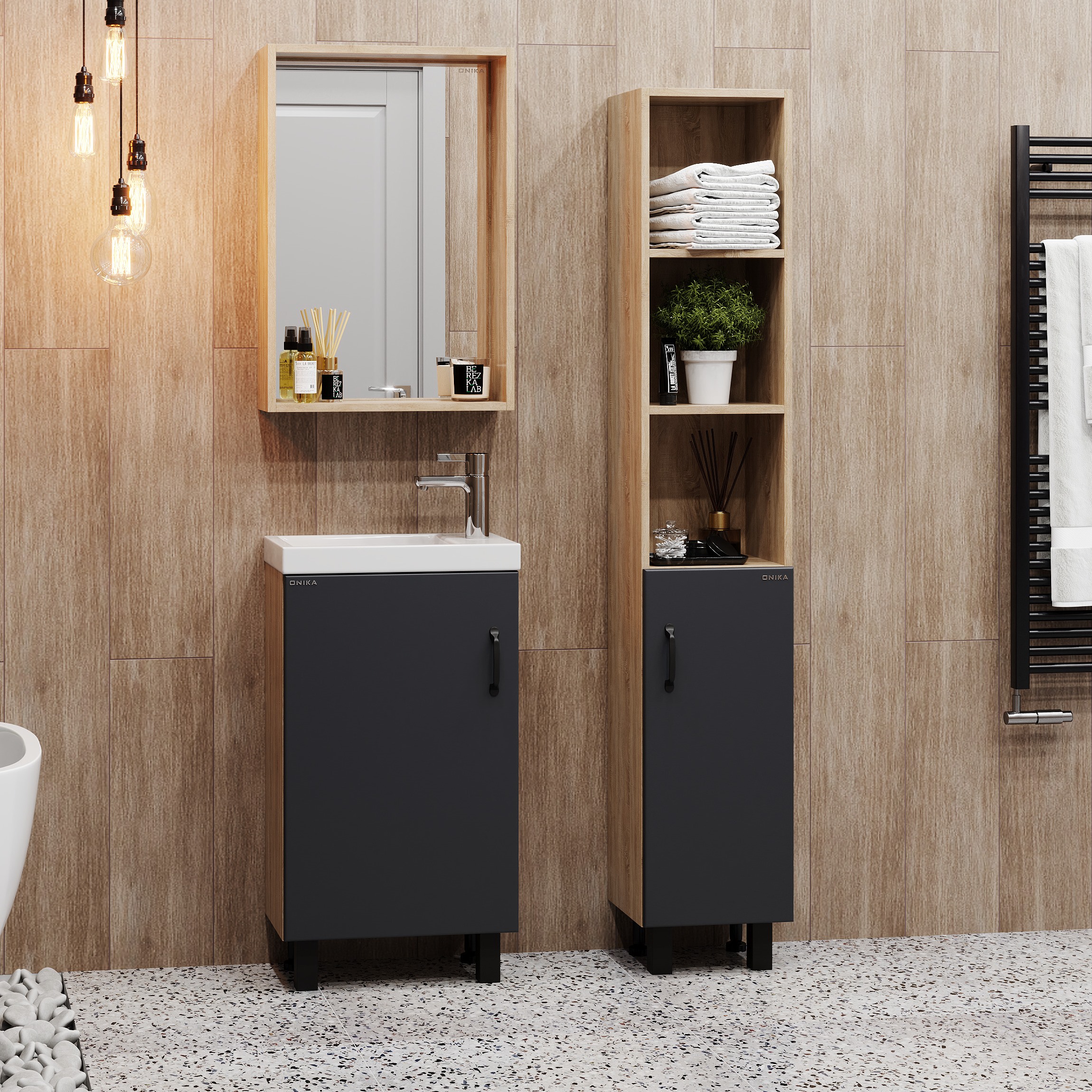 Мебель для ванной Оника Тимбер 45, напольная, цвет серый матовый / дуб сонома - фото 1