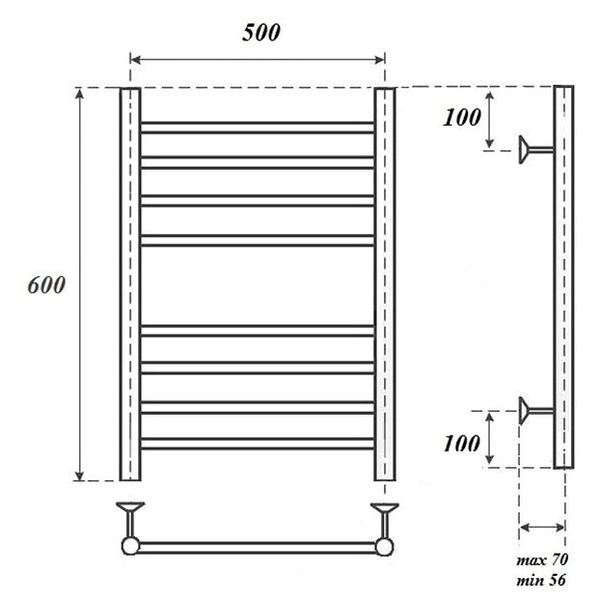Полотенцесушитель Point П8 50x60 электрический, цвет хром - фото 1