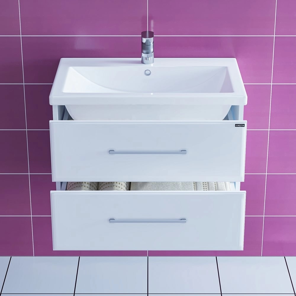 Тумба под раковину Санта Омега 70 подвесная, с ящиками, цвет белый - фото 1