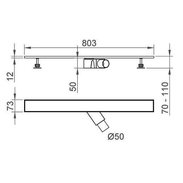 Душевой лоток RGW Shower Drain SDR-20 с решеткой, боковой выпуск, цвет хром, 80x9 см